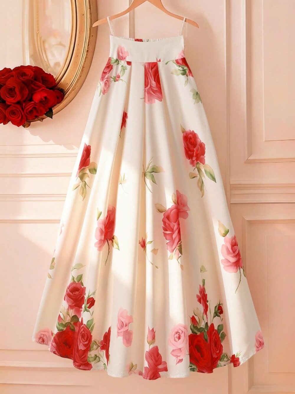 Multicolor Elegant Women's Rose Print maxi Skirt - Picture 4 of 9